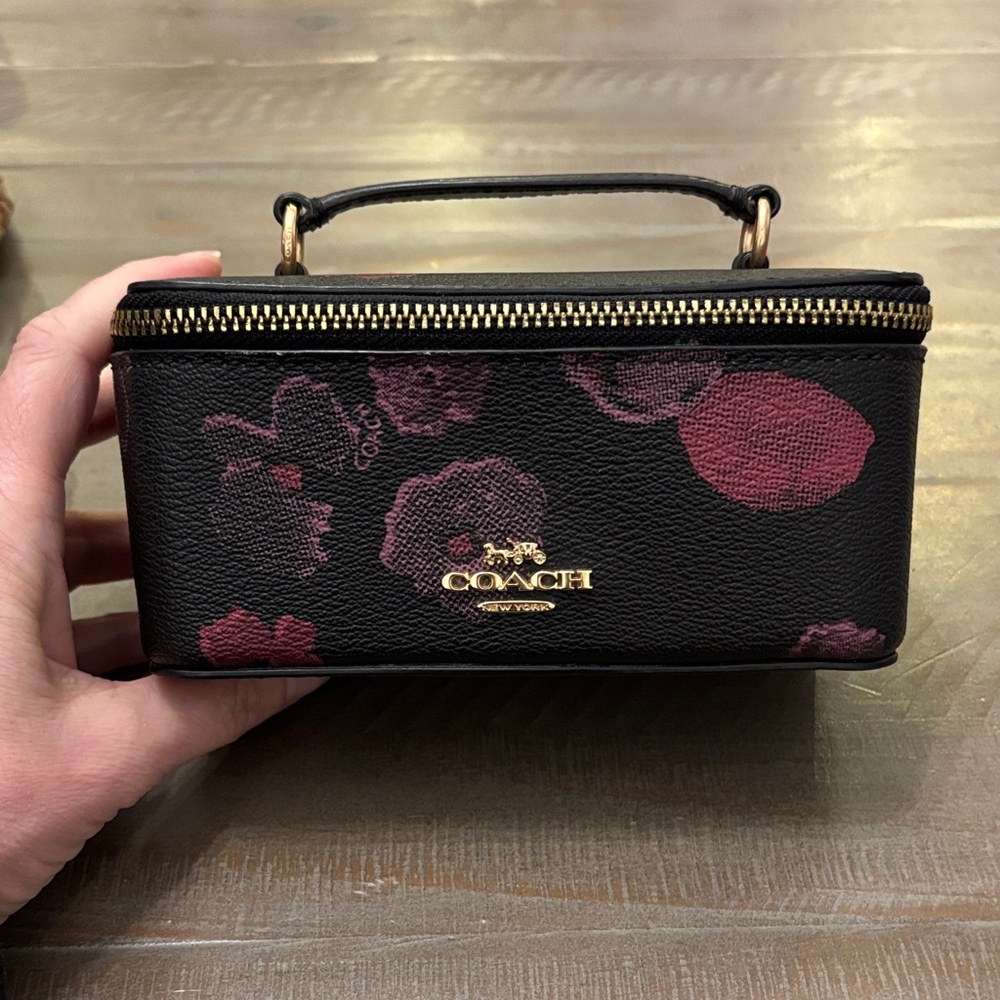 Coach Black and Purple Floral Cosmetic / Jewelry Case